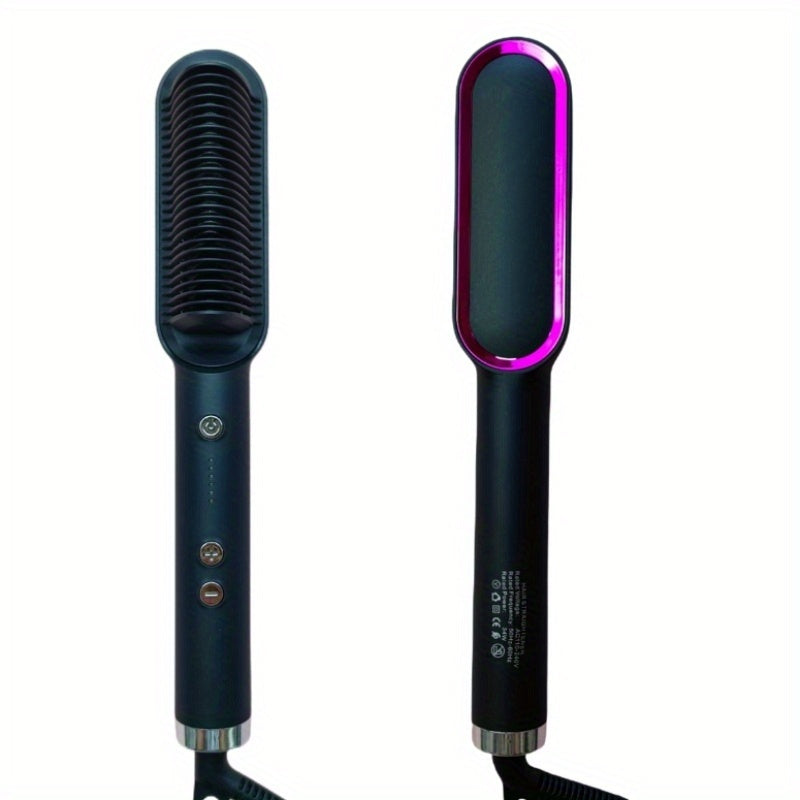 2-in-1 Electric Hair Straightener Brush Hot Comb Adjustment Heat Styling Curler Anti-Scald Comb, 2-in-1 Styling Tool For Long-Lasting Curls And Straight Hair