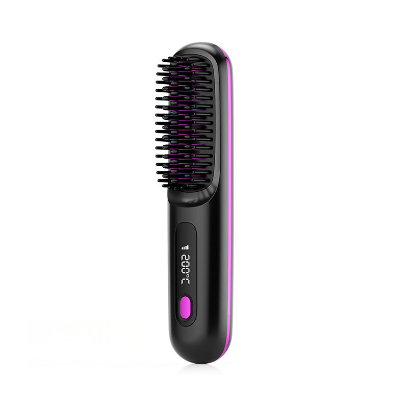 2-in-1 Wireless Hair Straightening & Curling Brush – Fast Heating, Portable, USB Rechargeable